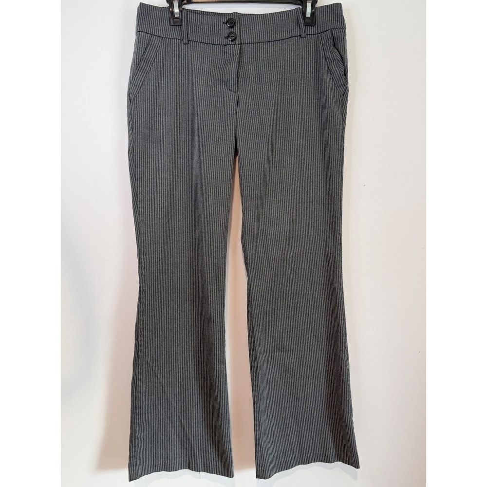Twenty One Pinstripe Trousers Grey Low Rise Flare Dress Pants Size Large L/G